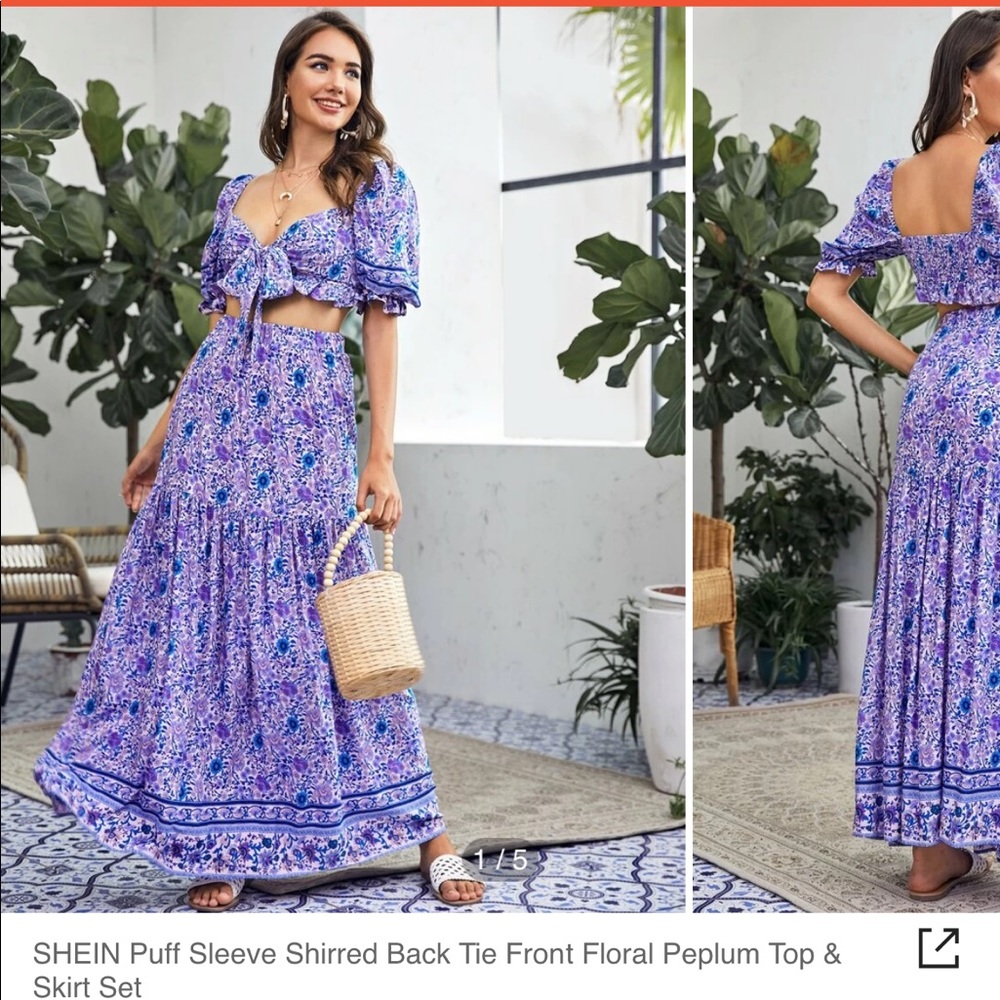 SHEIN super cute purple top & skirt set small